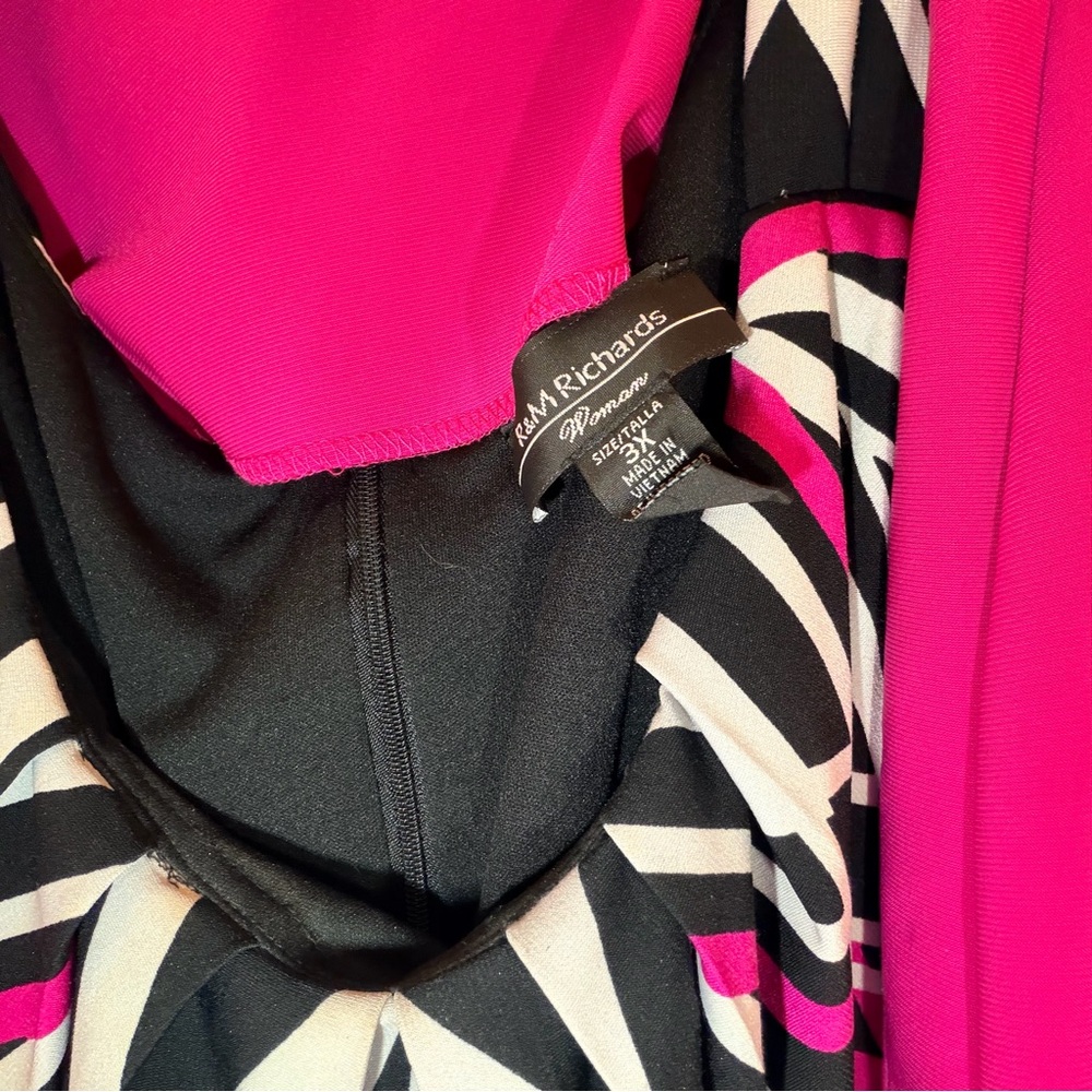 R&M Richards Vibrant Pink and Black Dress with Cardigan - Picture 4 of 5